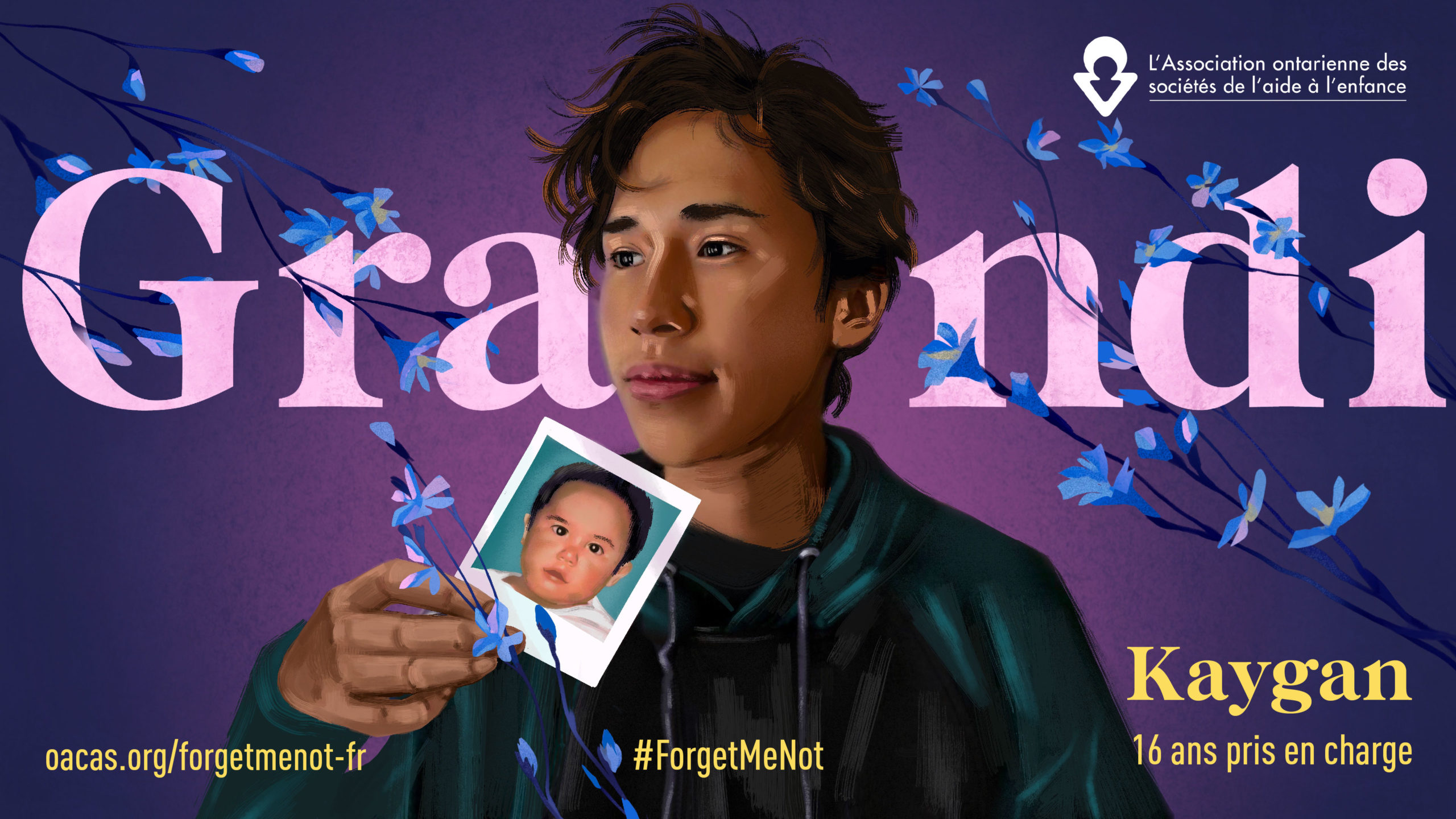 ILLUSTRATION OF INDIGENOUS MAN HOLDING A POLAROID OF A BABY PHOTO WITH WORDS GROWN BEHIND HIM